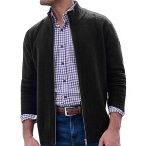 Woolovers Lambswool Lincoln Zipper Cardigan Sweater Trim 100% Wool Charcoal XL